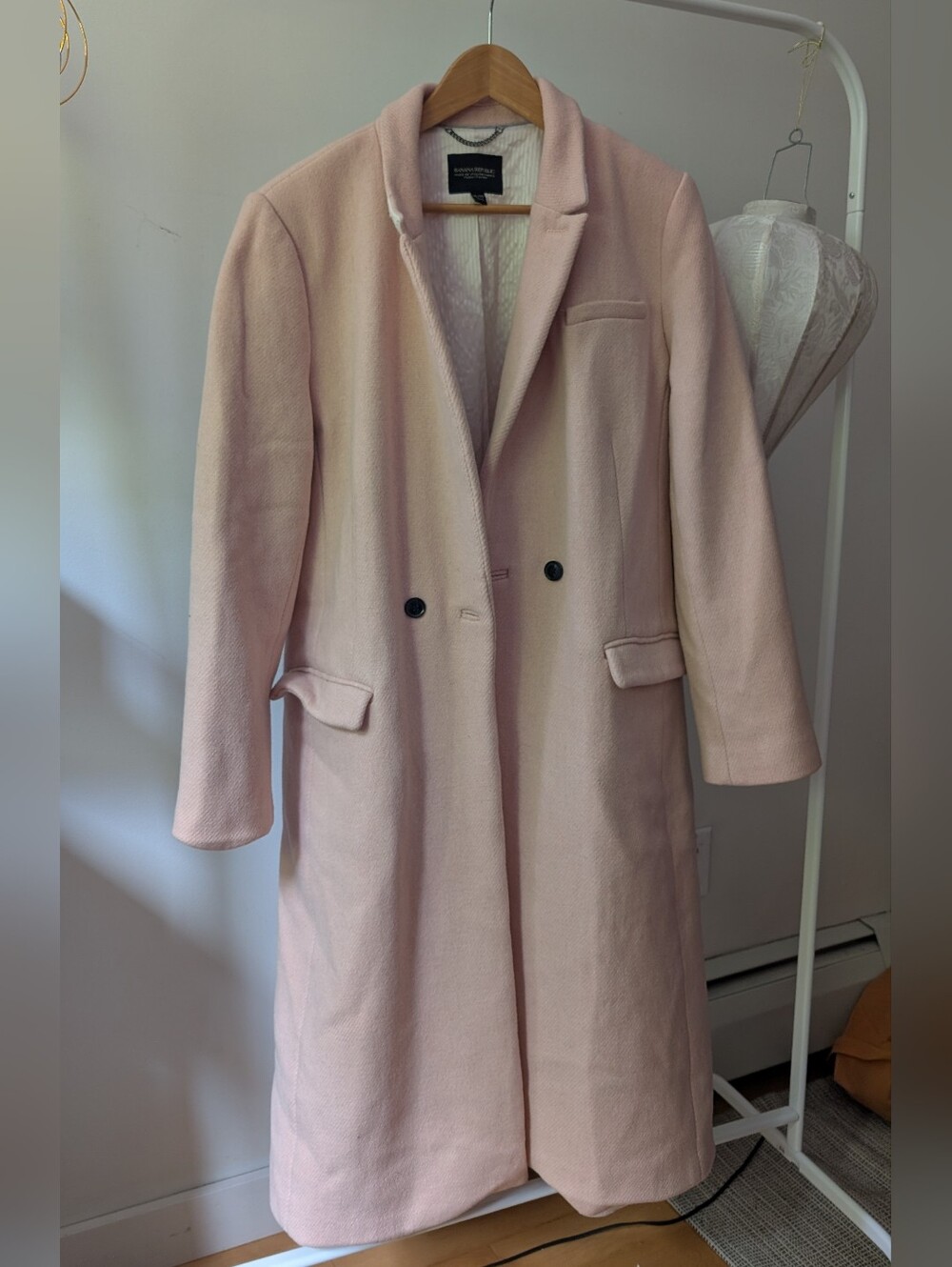 Banana Republic Light Pink Double-Breasted Long Trench Coat